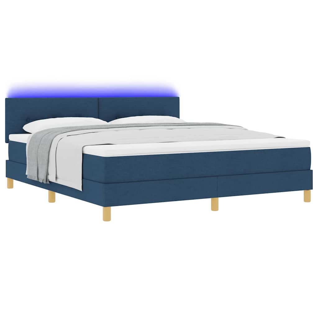 LED Box Spring Ágy párnával fejtámlával Kék 180 x 200 cm szövet
