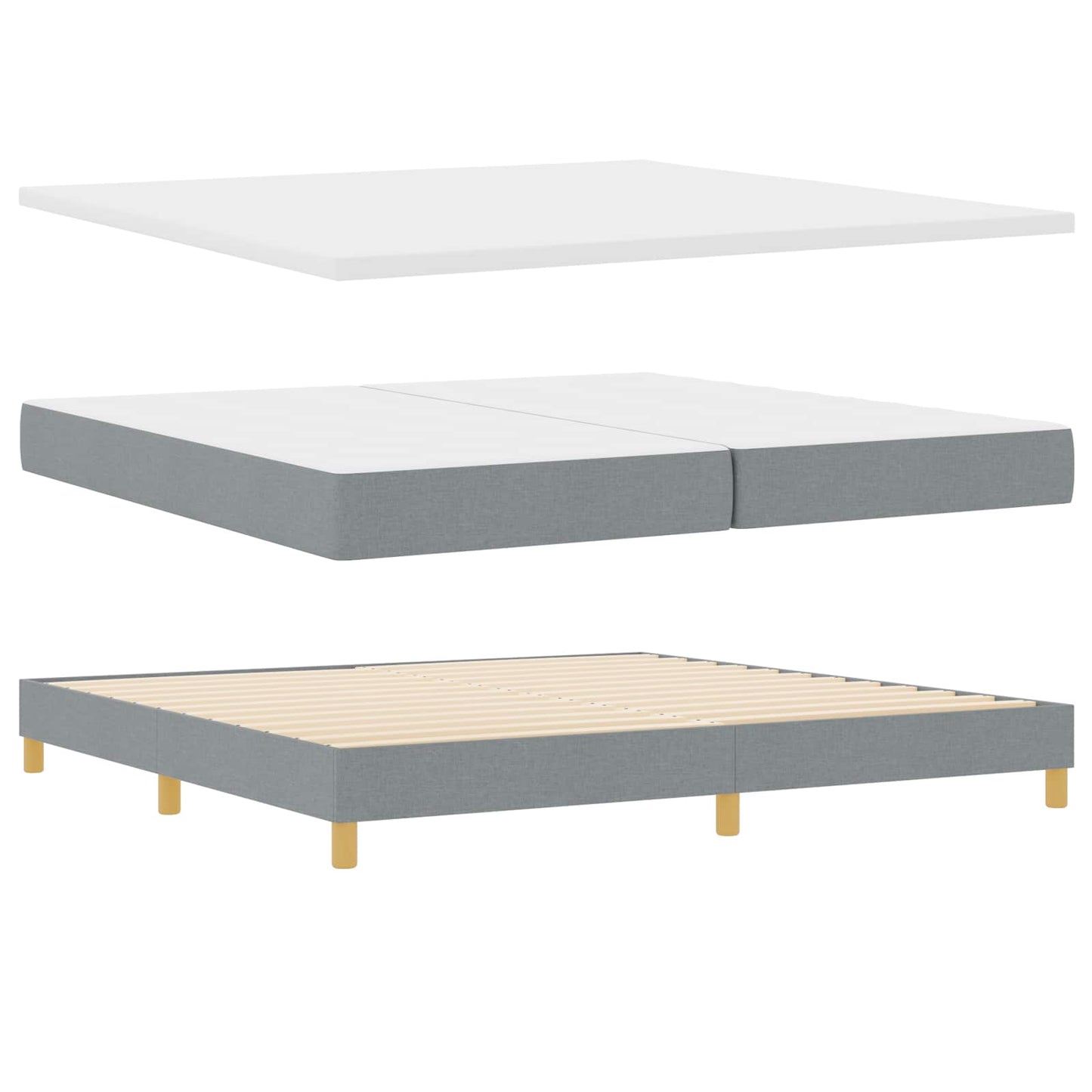 LED Box Spring Ágy Világosszürke 200 x 200 cm szövet