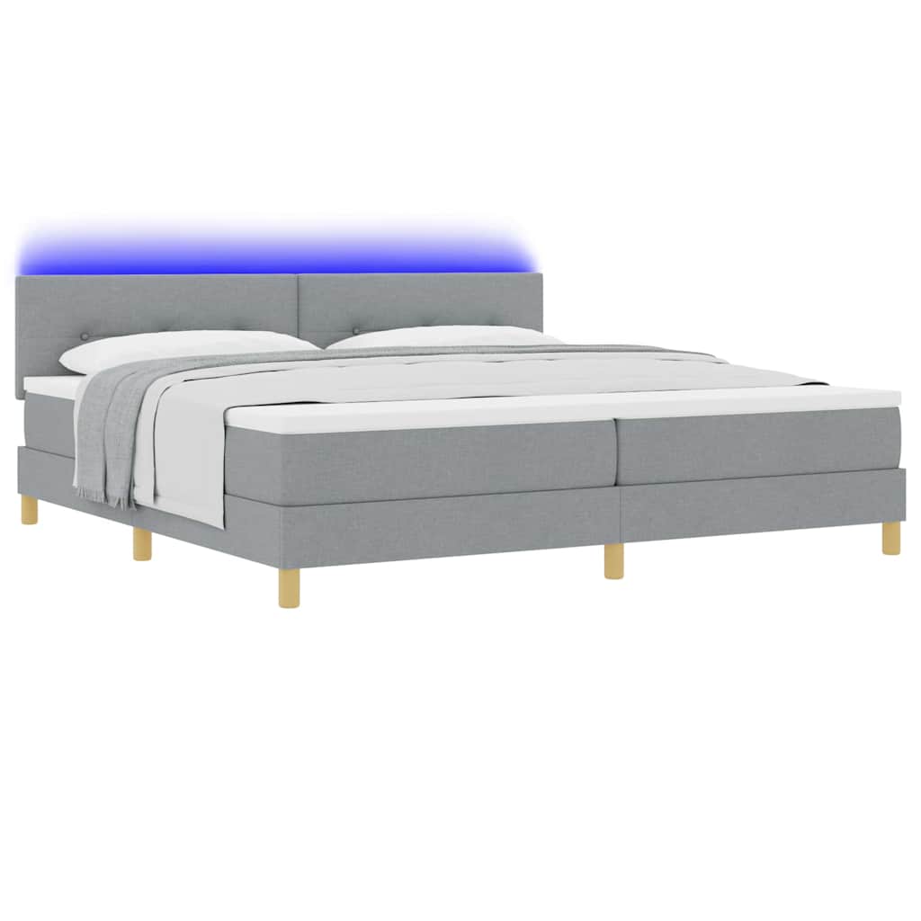 LED Box Spring Ágy Világosszürke 200 x 200 cm szövet