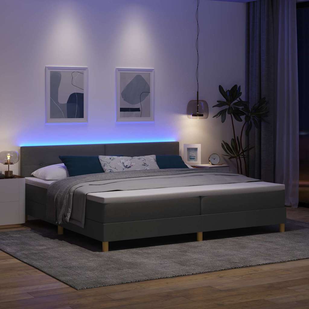 LED Box Spring Ágy fejtámlával Sötétszürke 200 x 200 cm szövet