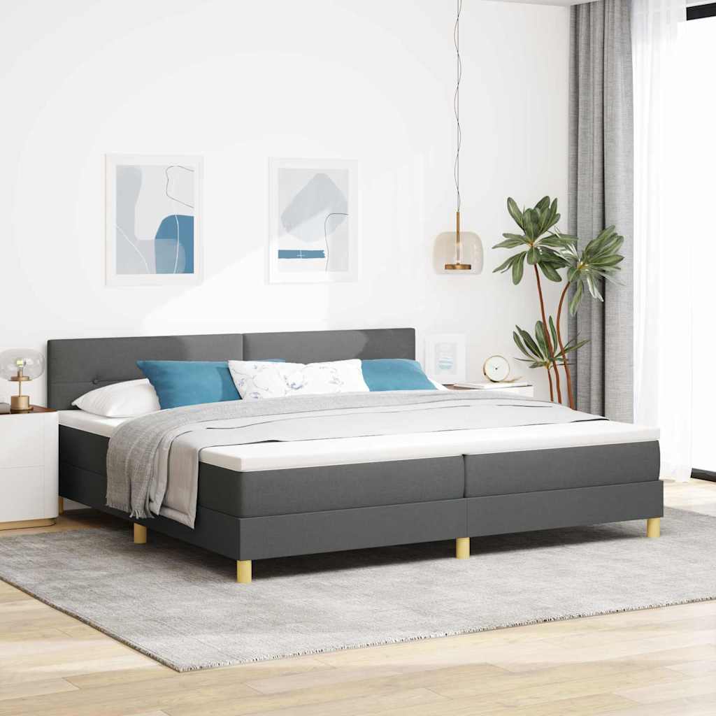 LED Box Spring Ágy fejtámlával Sötétszürke 200 x 200 cm szövet