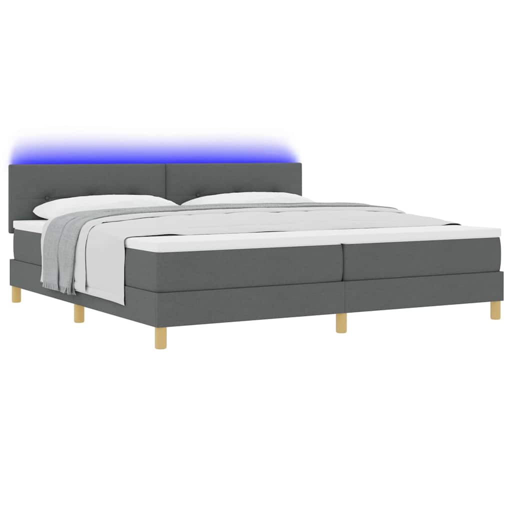 LED Box Spring Ágy fejtámlával Sötétszürke 200 x 200 cm szövet