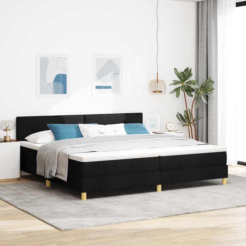 LED Box Spring Ágy LED szalagokkal Fekete 200 x 200 cm szövet
