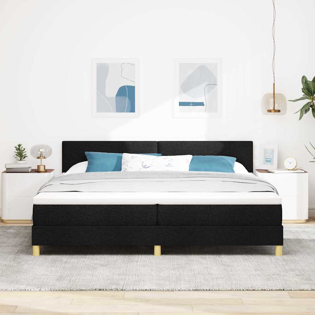 LED Box Spring Ágy LED szalagokkal Fekete 200 x 200 cm szövet
