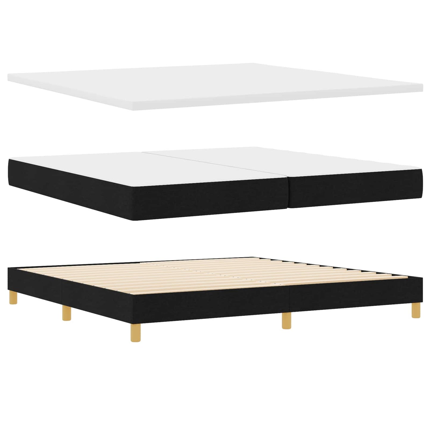 LED Box Spring Ágy LED szalagokkal Fekete 200 x 200 cm szövet