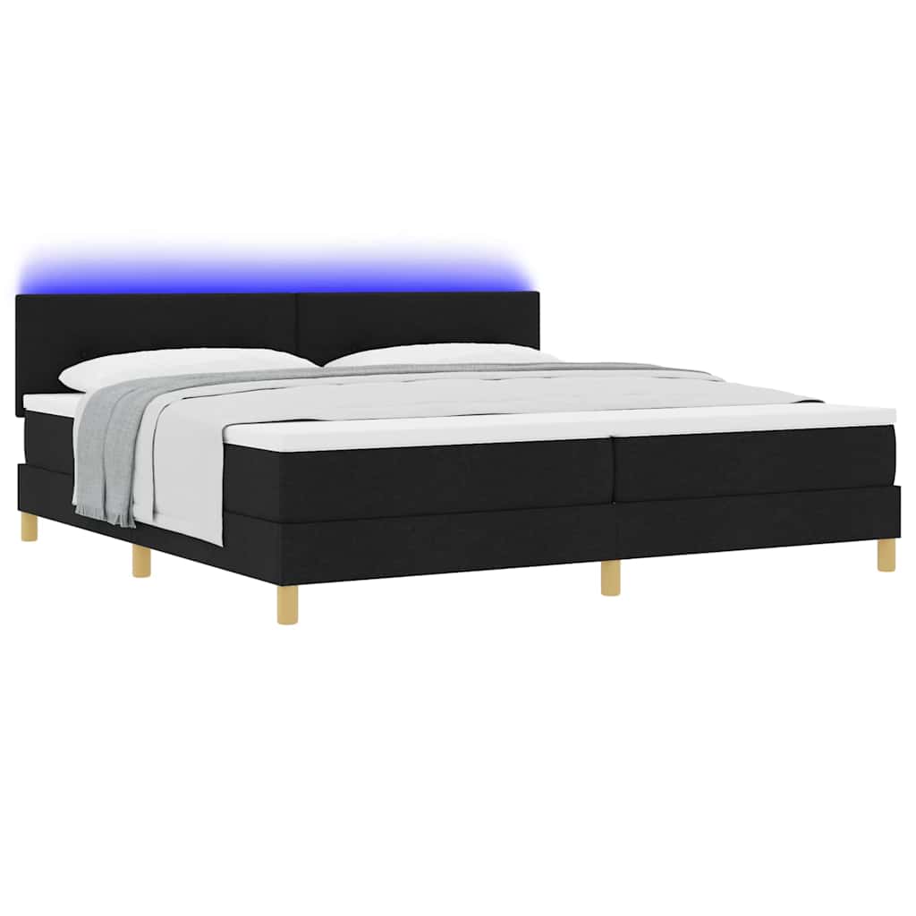 LED Box Spring Ágy LED szalagokkal Fekete 200 x 200 cm szövet