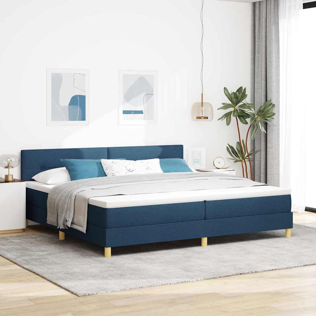 LED Box Spring Ágy LED szalagokkal Kék 200 x 200 cm szövet