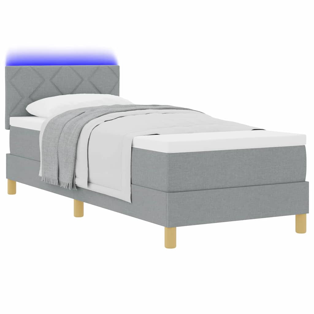 LED Box Spring Ágy fejtámlával Világosszürke 80 x 200 cm szövet