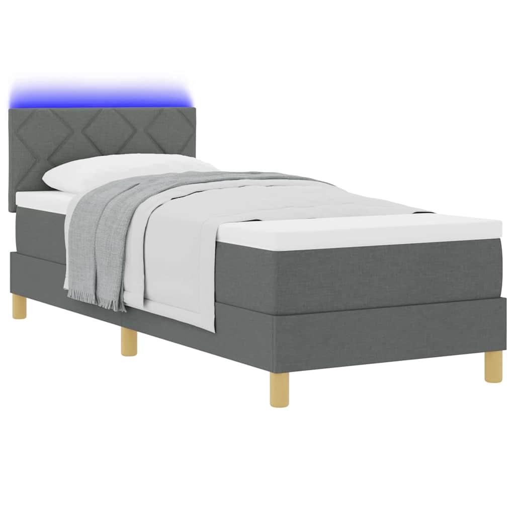 LED Box Spring Ágy párnával Sötétszürke 80 x 200 cm szövet