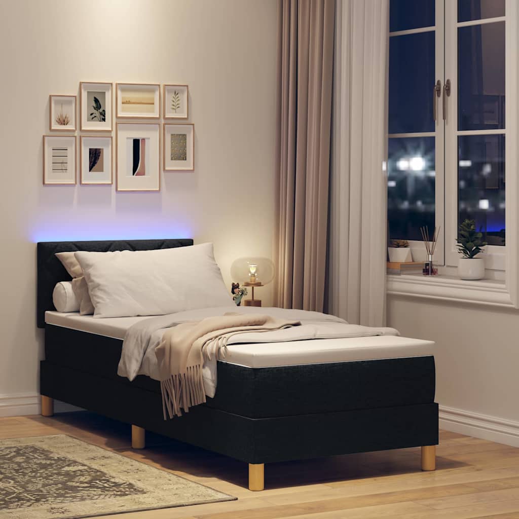 LED Box Spring Ágy párnával Fekete 80 x 200 cm szövet
