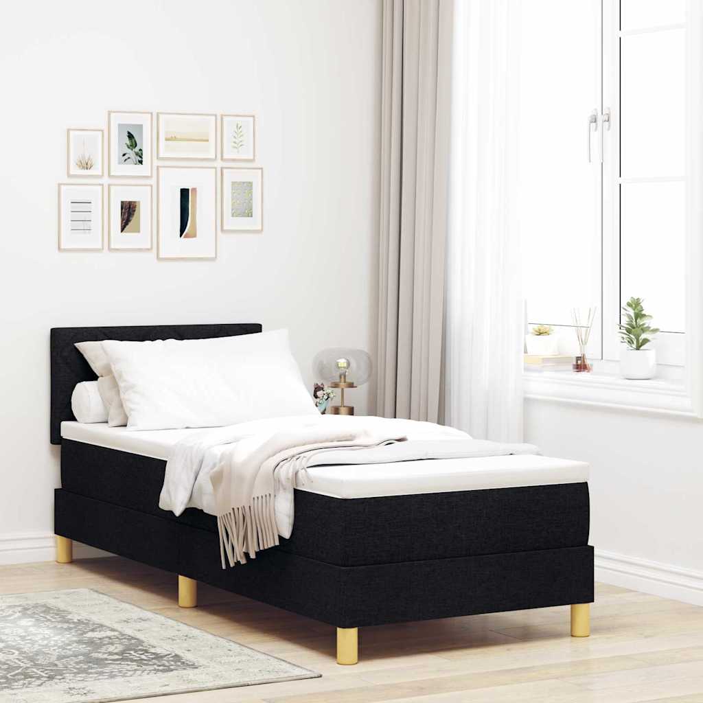 LED Box Spring Ágy párnával Fekete 80 x 200 cm szövet