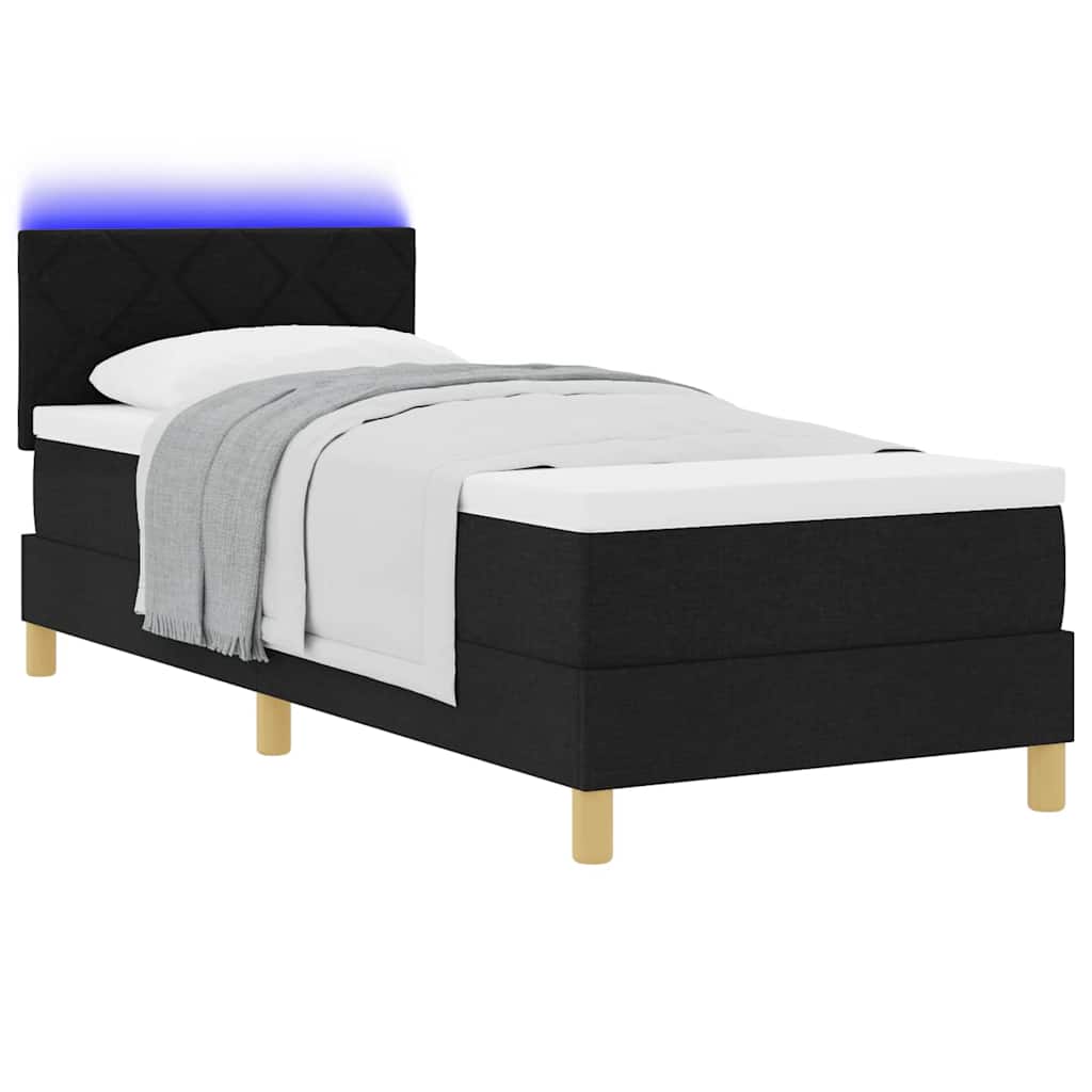 LED Box Spring Ágy párnával Fekete 80 x 200 cm szövet