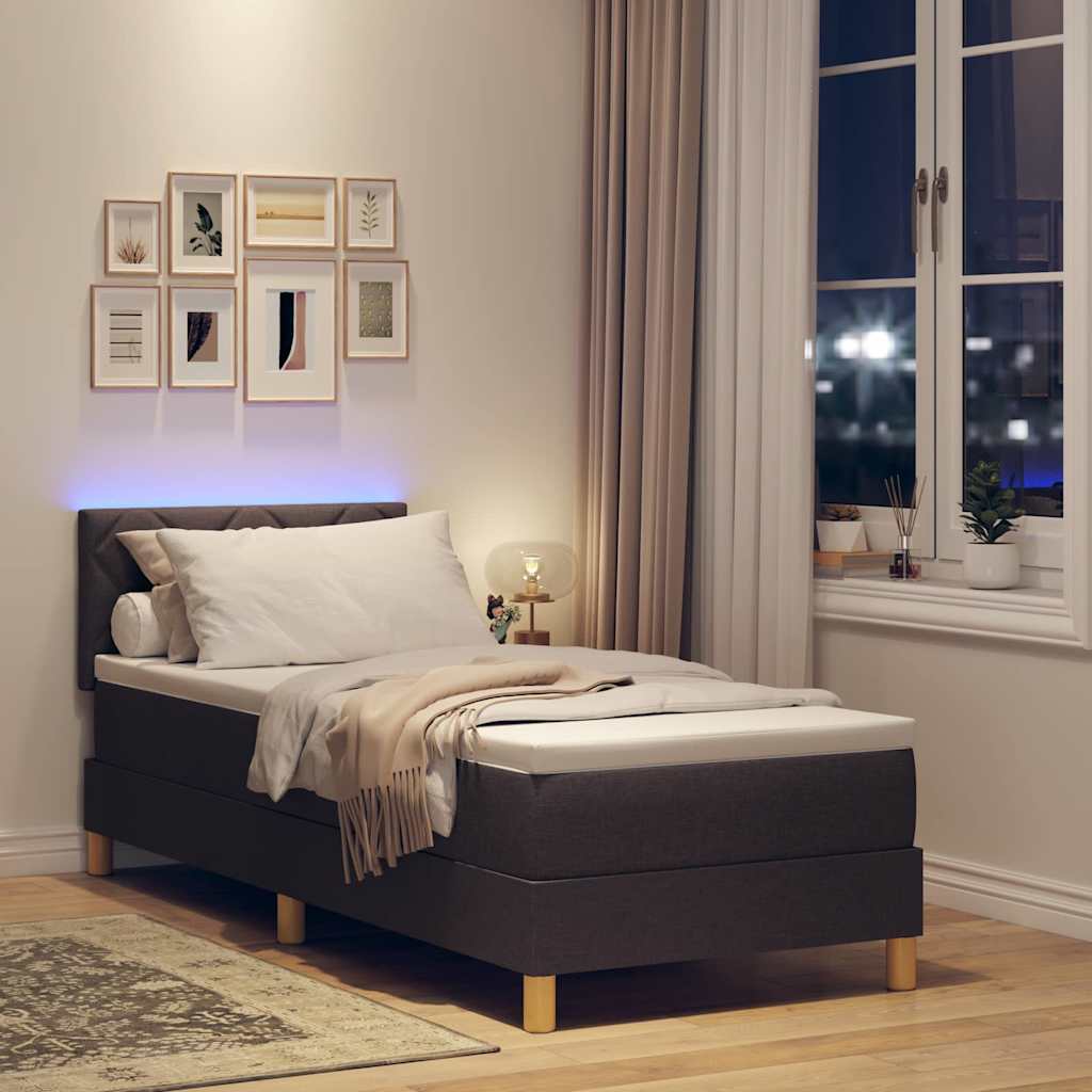 LED Box Spring Ágy fejtámlával Sötét Barna 80 x 200 cm szövet