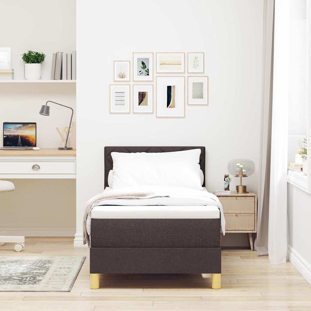LED Box Spring Ágy fejtámlával Sötét Barna 80 x 200 cm szövet