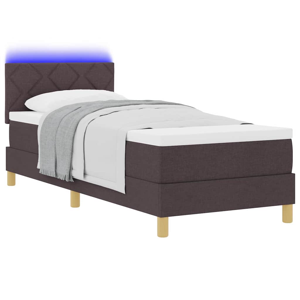 LED Box Spring Ágy fejtámlával Sötét Barna 80 x 200 cm szövet