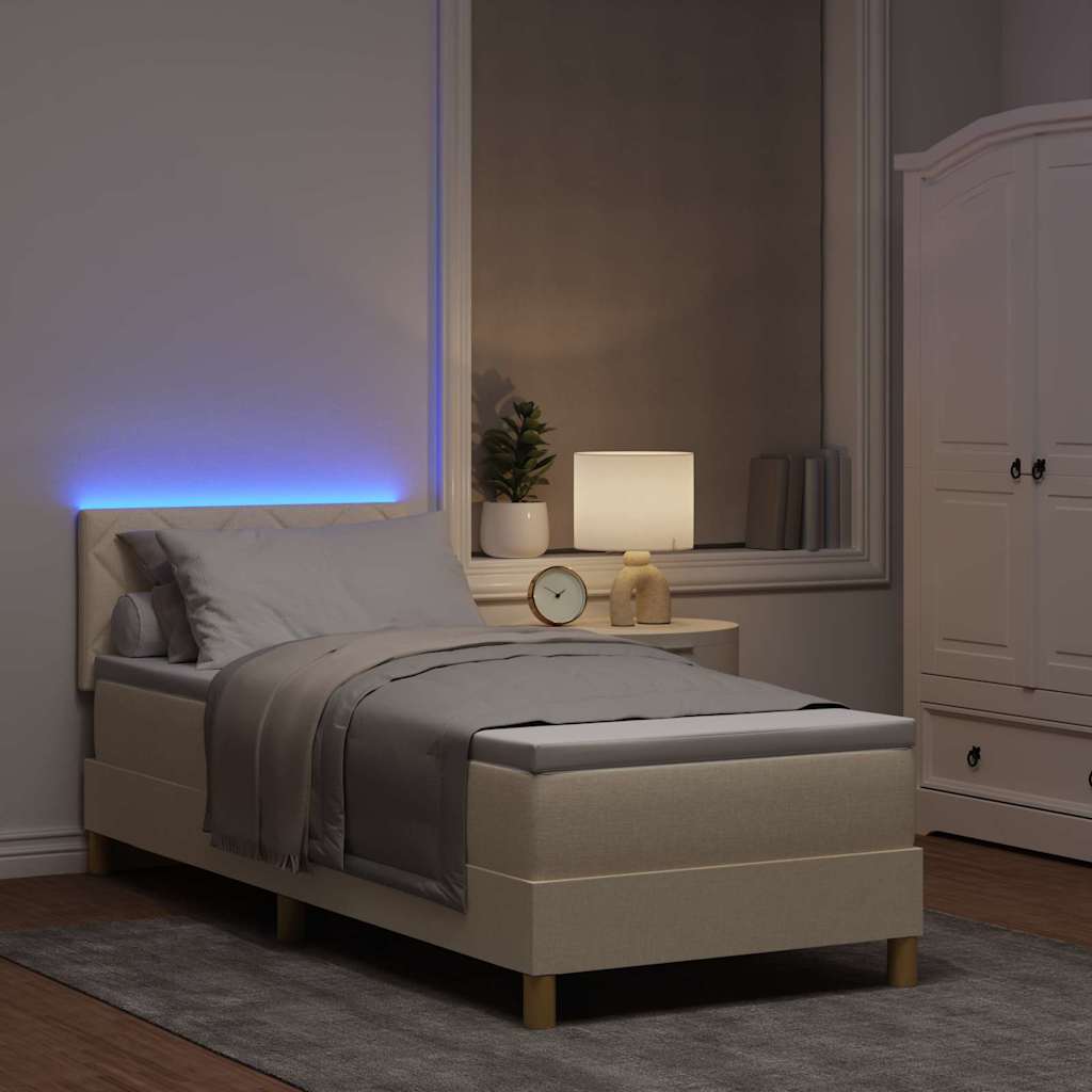 LED Box Spring Ágy LED szalagokkal Krém 80 x 200 cm szövet
