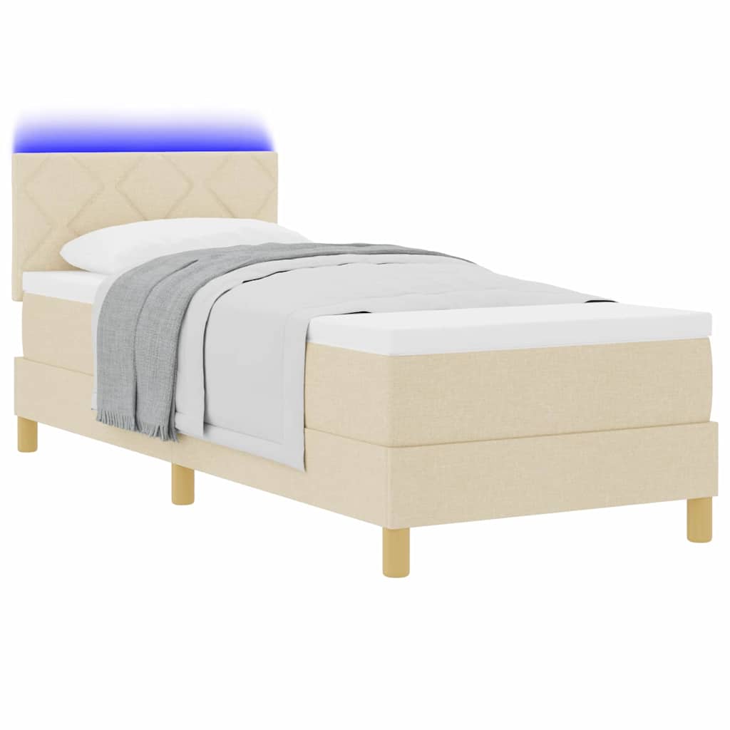 LED Box Spring Ágy LED szalagokkal Krém 80 x 200 cm szövet