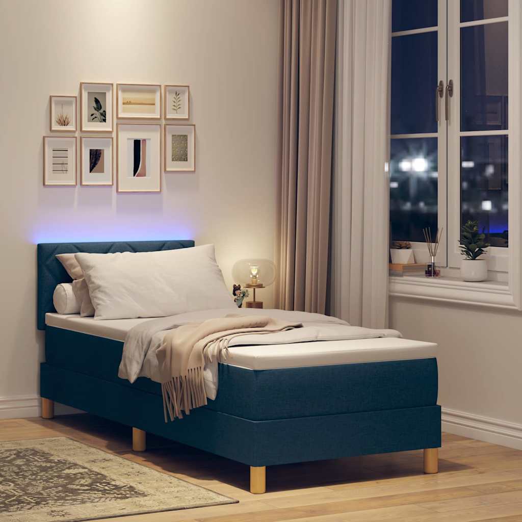 LED Box Spring Ágy LED szalagokkal Kék 80 x 200 cm szövet