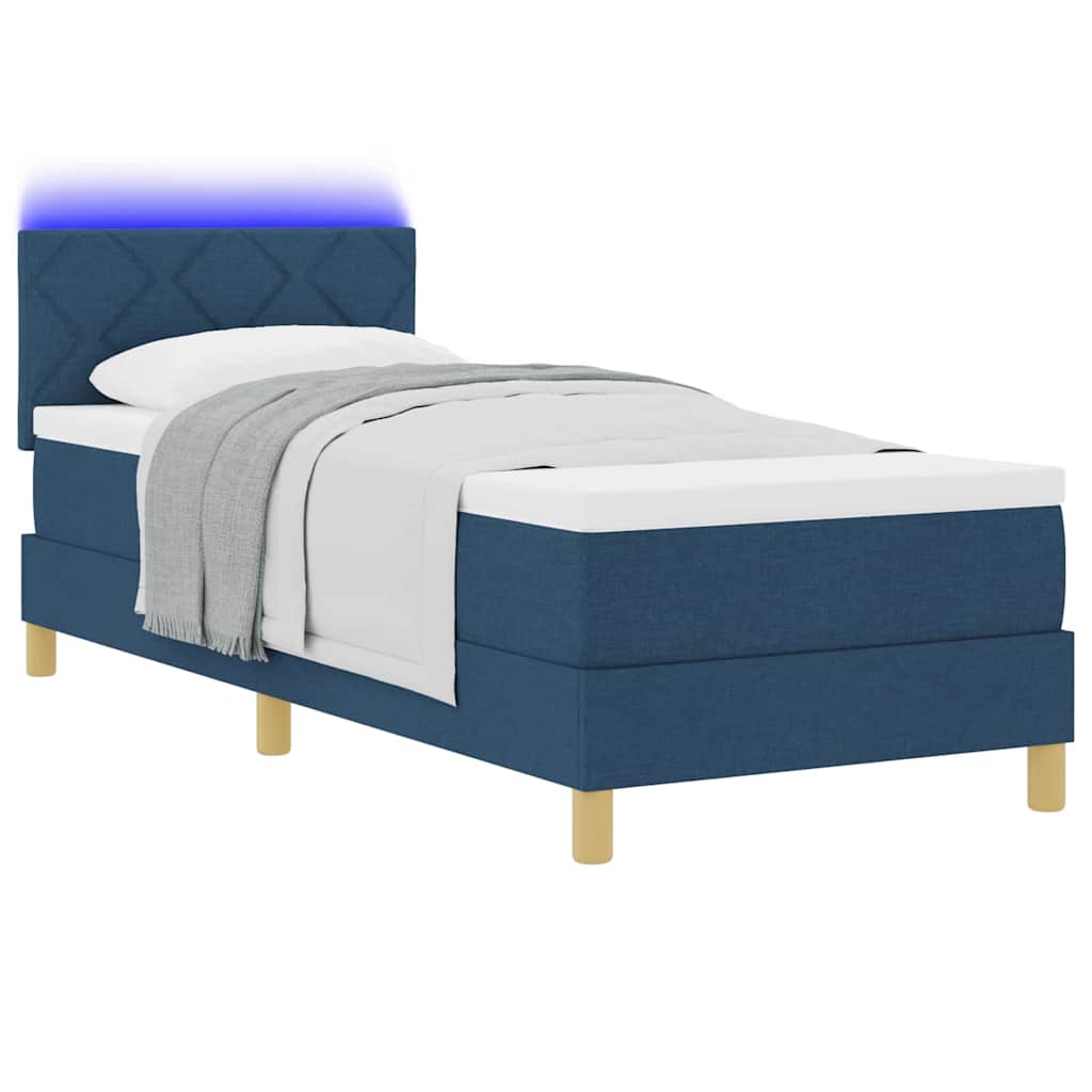 LED Box Spring Ágy LED szalagokkal Kék 80 x 200 cm szövet