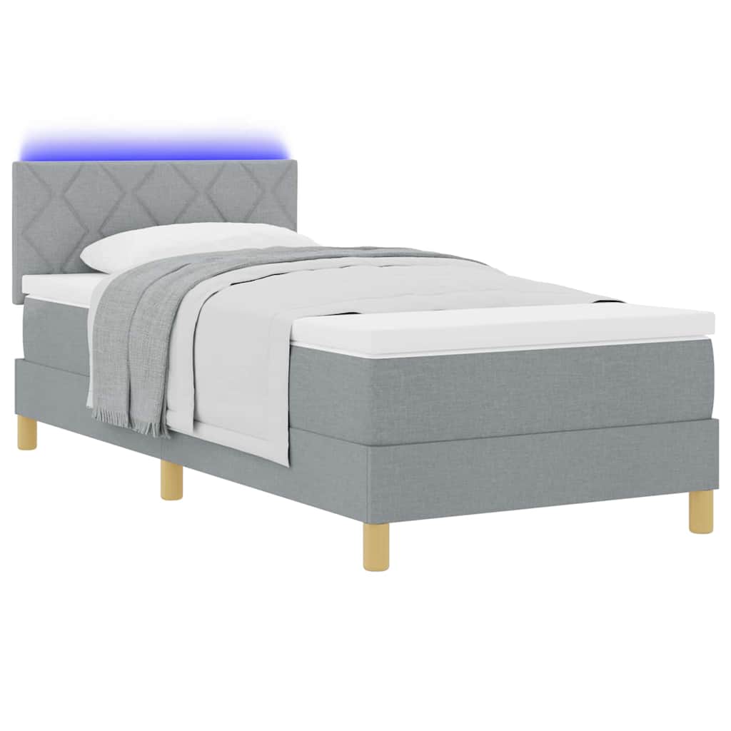LED Box Spring Ágy fejtámlával Világosszürke 90 x 190 cm szövet