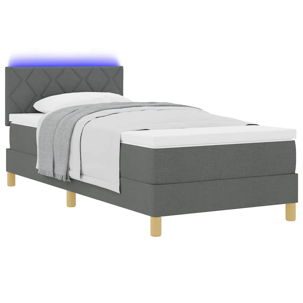 LED Box Spring Ágy fejtámlával Sötétszürke 90 x 190 cm szövet