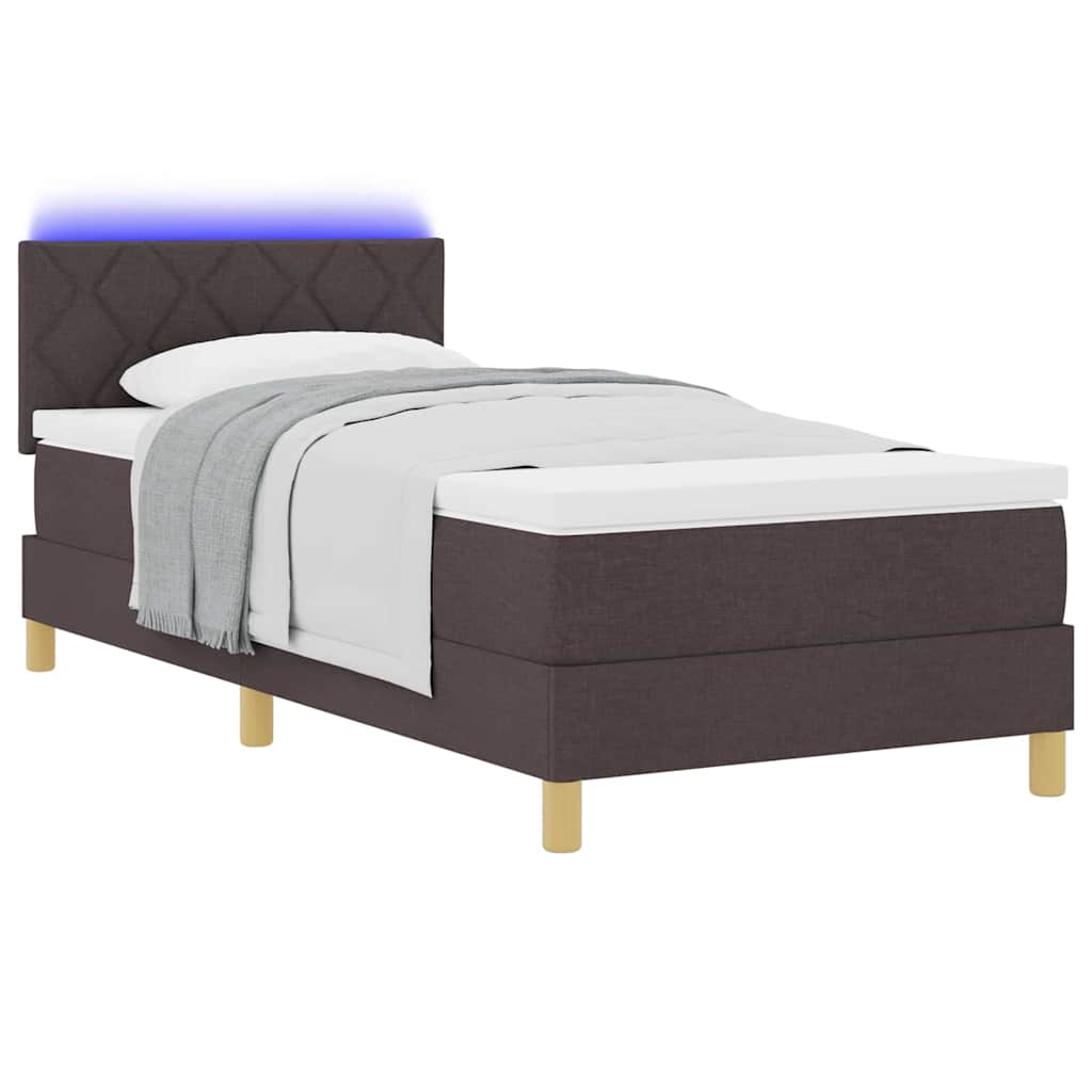 LED Box Spring Ágy fejtámlával Sötét Barna 90 x 190 cm szövet