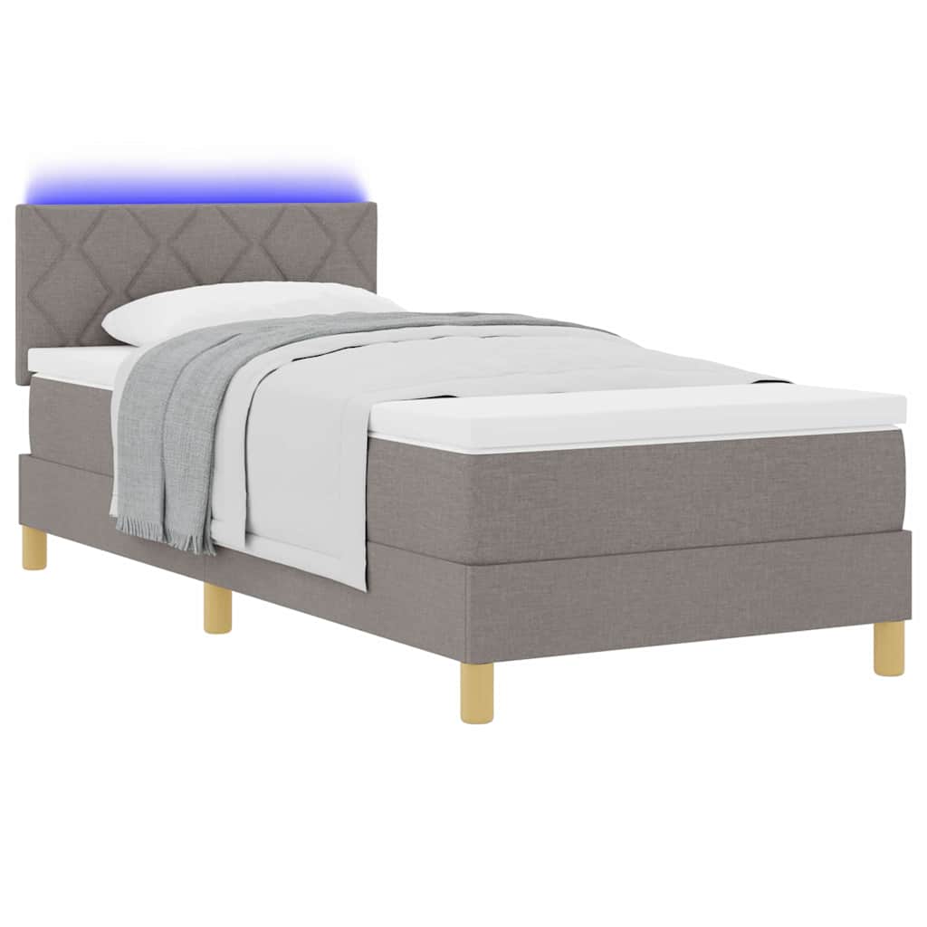 LED Box Spring Ágy LED szalagokkal Tópszínű 90 x 190 cm szövet