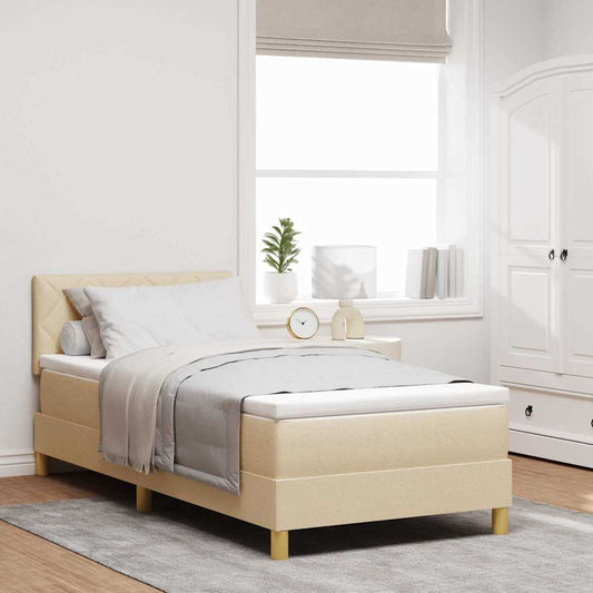 LED Box Spring Ágy LED szalagokkal Krém 90 x 190 cm szövet