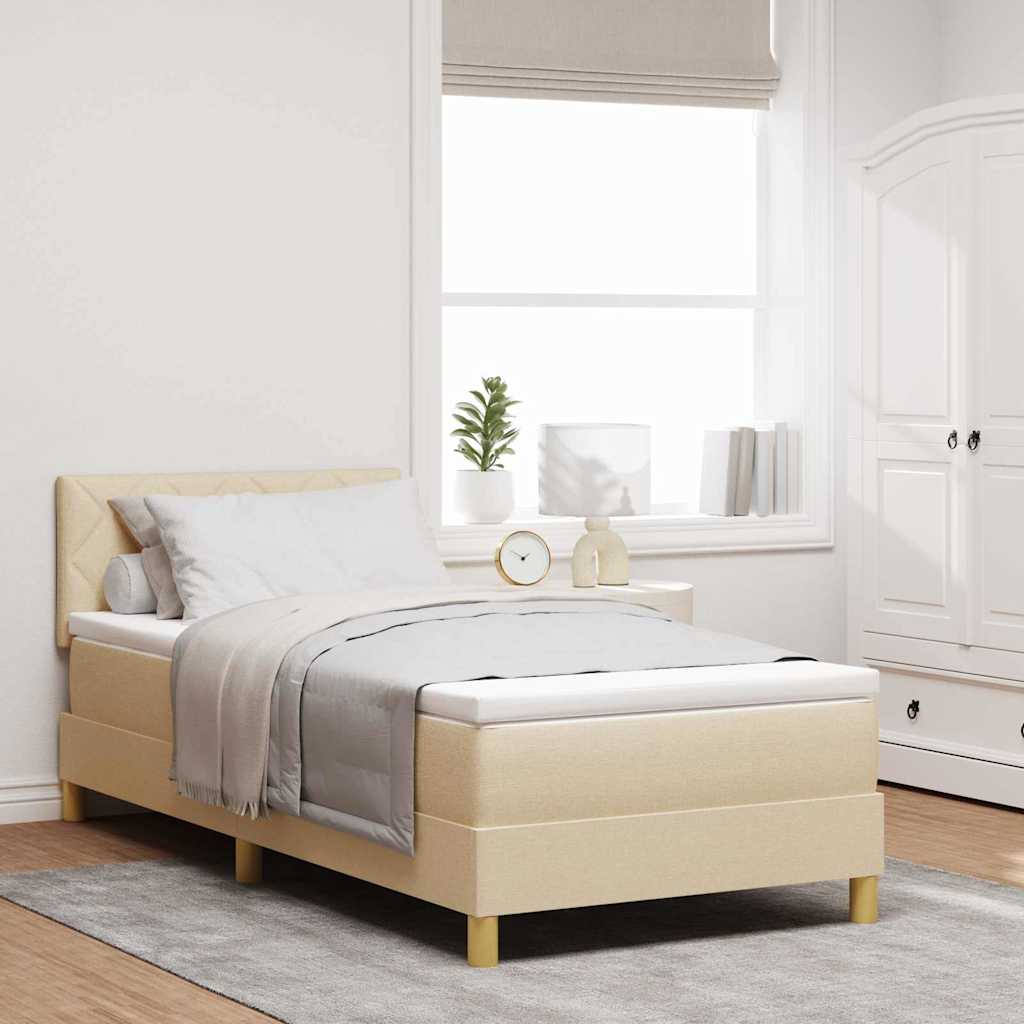 LED Box Spring Ágy fejtámlával Krém 90 x 200 cm szövet