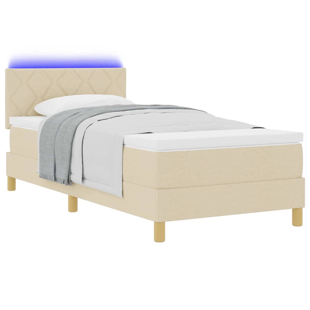 LED Box Spring Ágy fejtámlával Krém 90 x 200 cm szövet