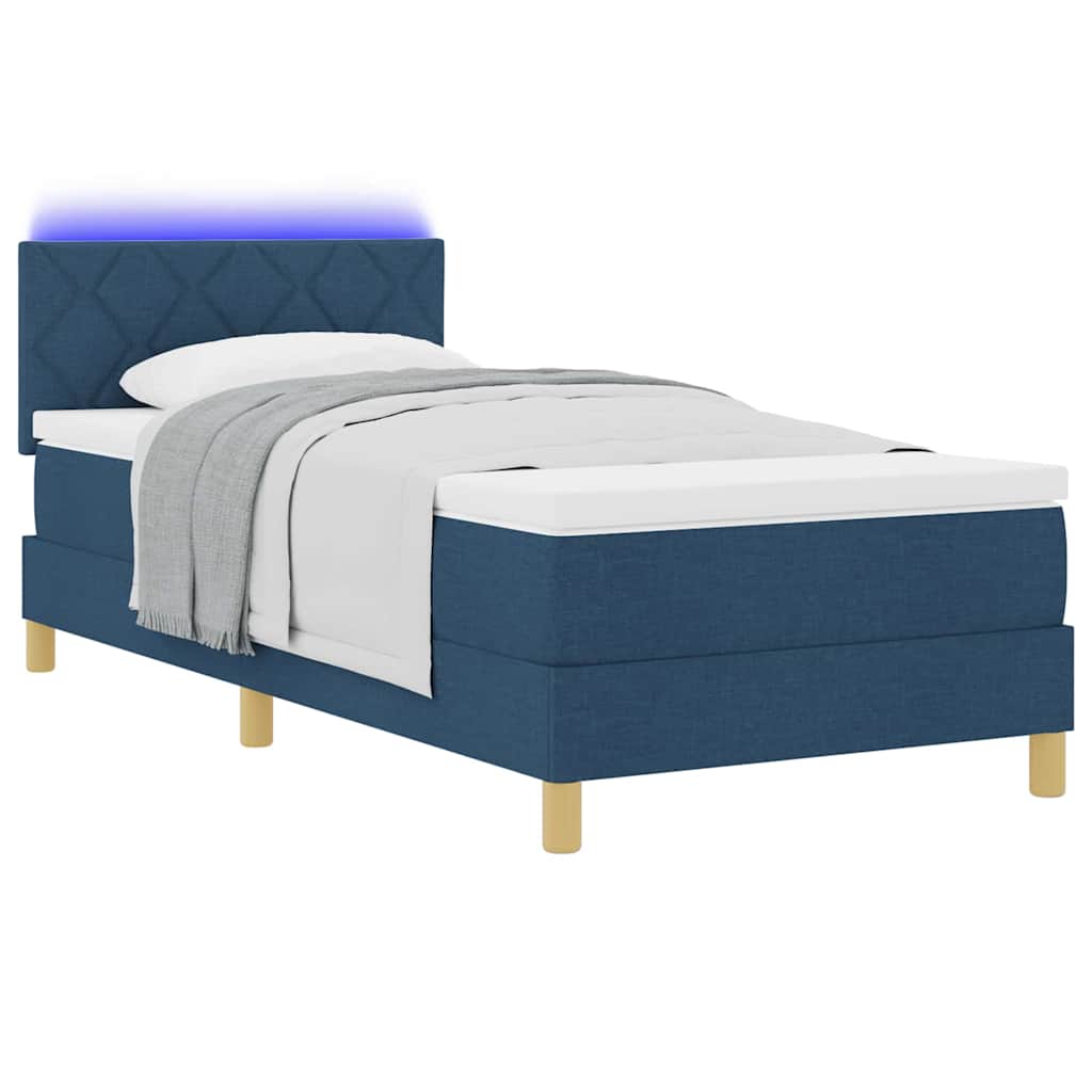 LED Box Spring Ágy LED szalagokkal Kék 100 x 200 cm szövet