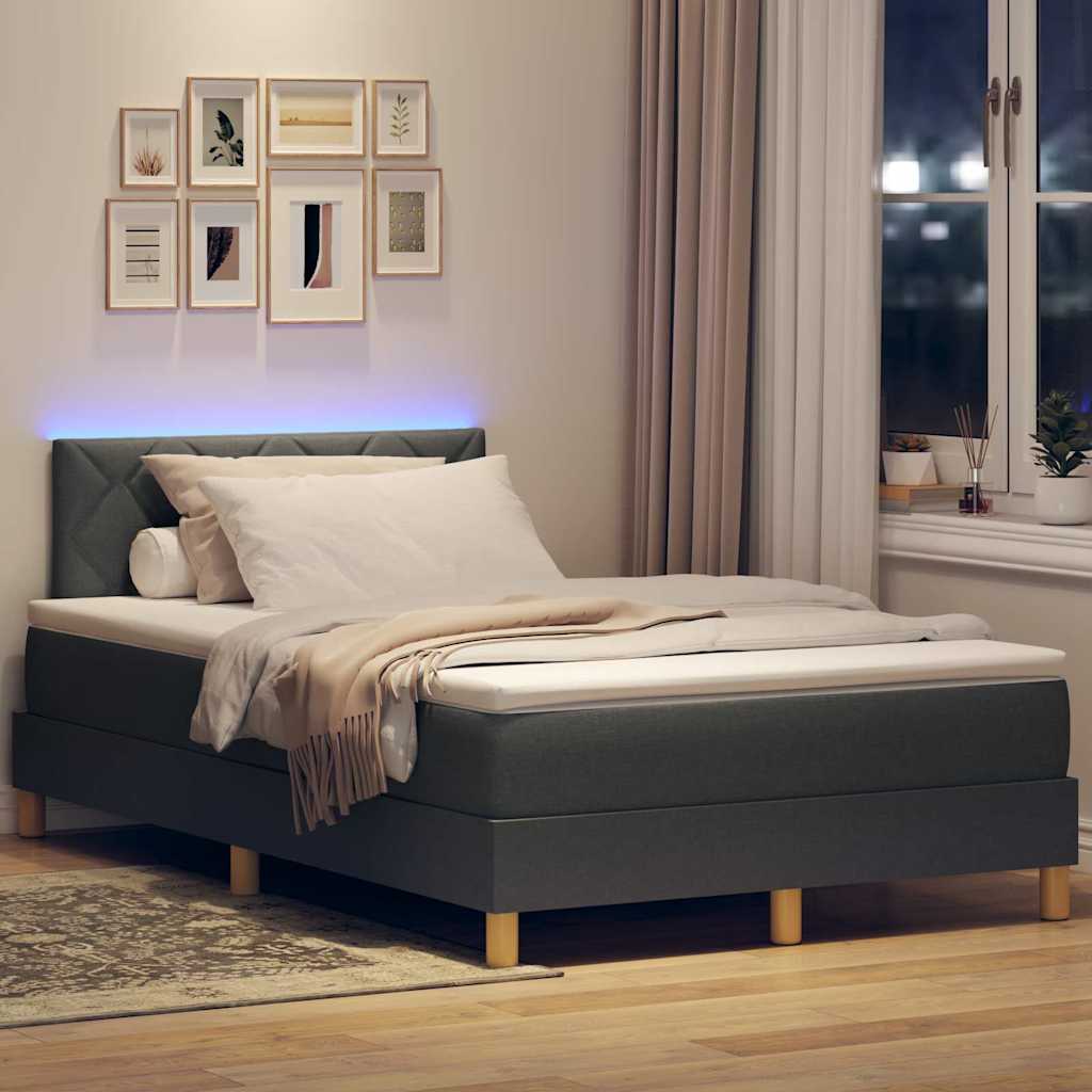 LED Box Spring Ágy fejtámlával Sötétszürke 120 x 190 cm szövet