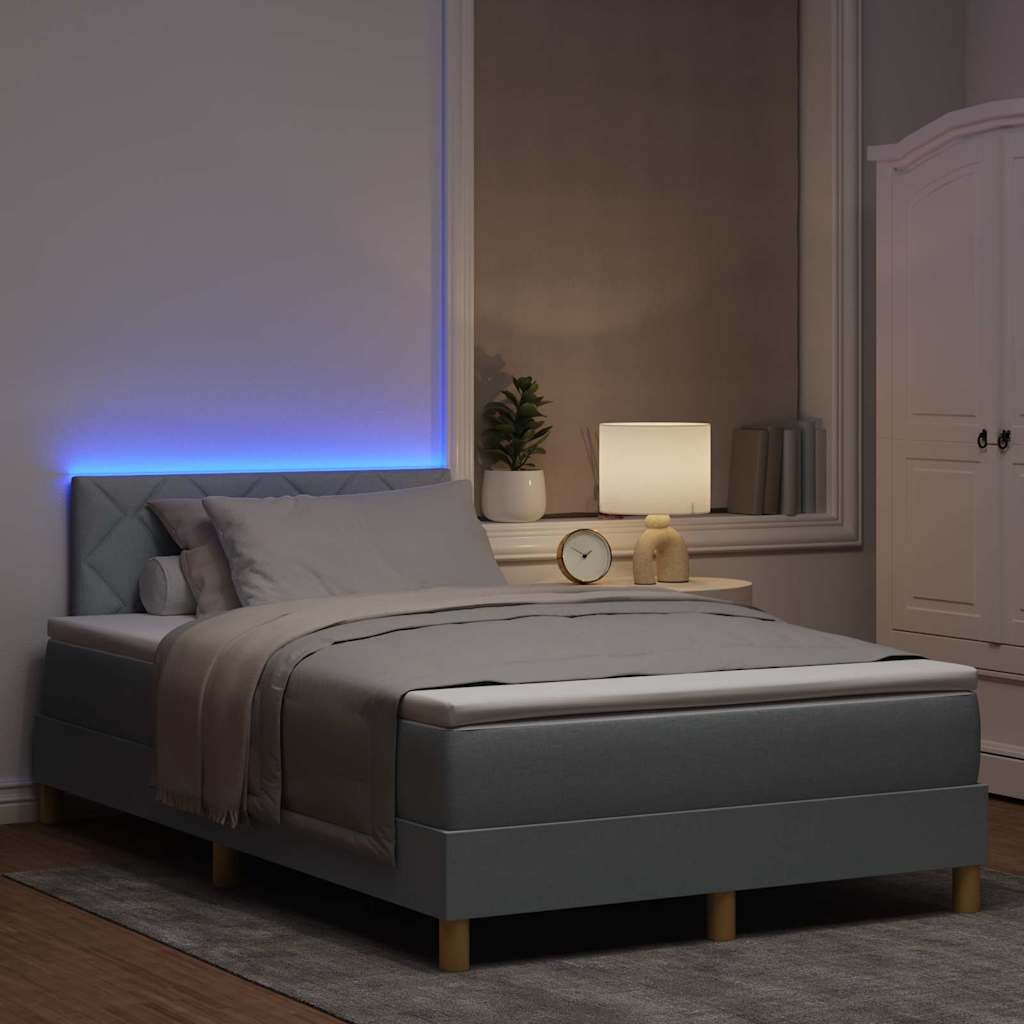 LED Box Spring Ágy párnával Világosszürke 120 x 200 cm szövet