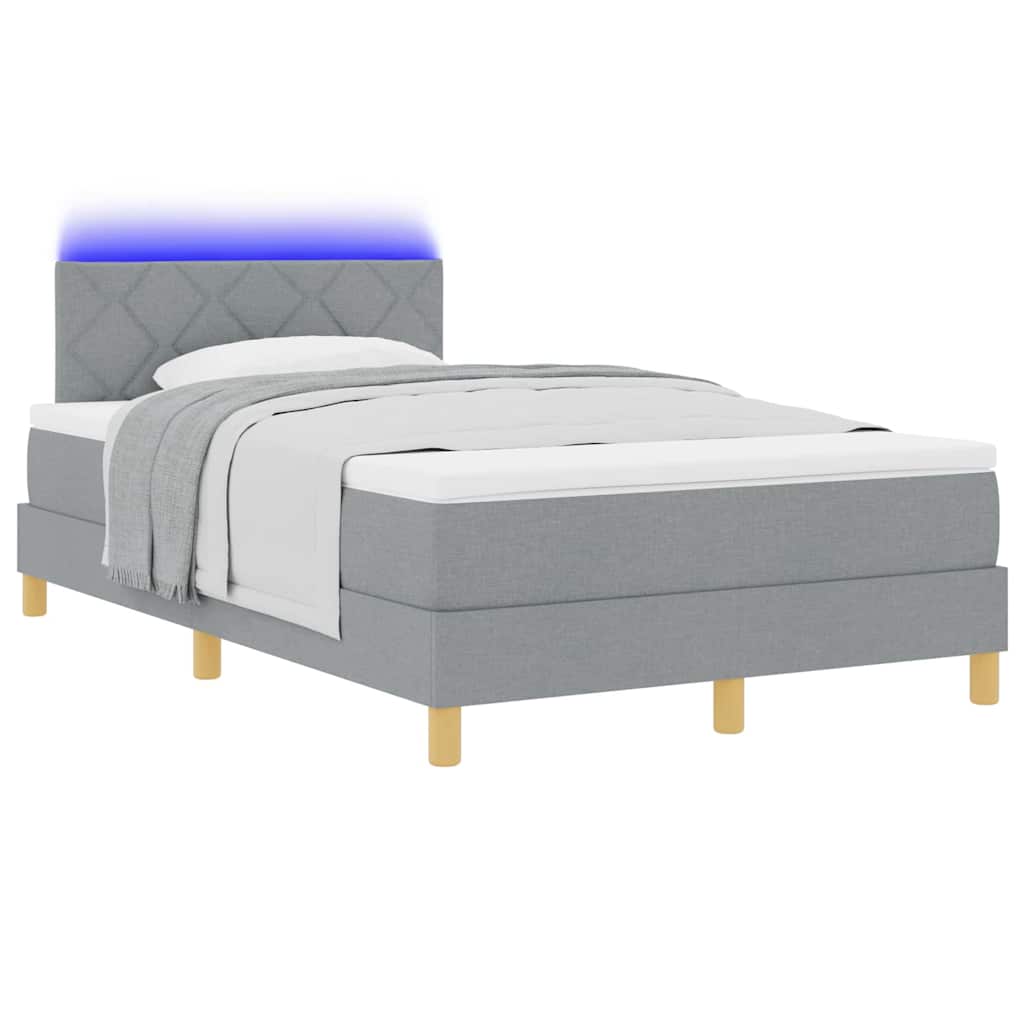 LED Box Spring Ágy párnával Világosszürke 120 x 200 cm szövet