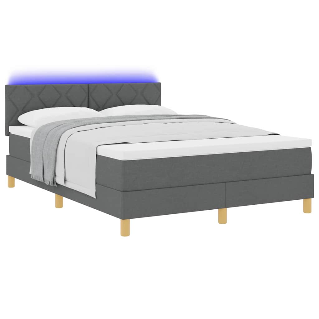 LED Box Spring Ágy fejtámlával Sötétszürke 140 x 190 cm szövet