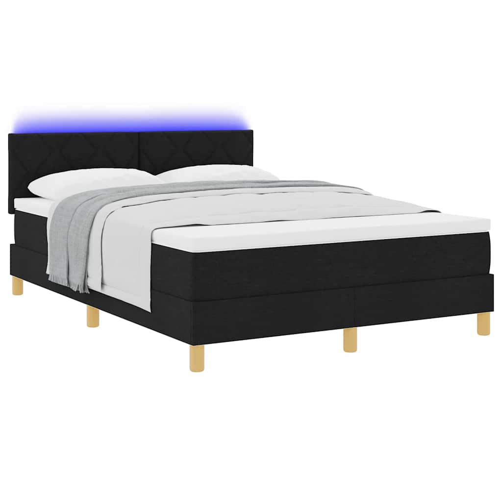 LED Box Spring Ágy LED szalagokkal Fekete 140 x 190 cm szövet