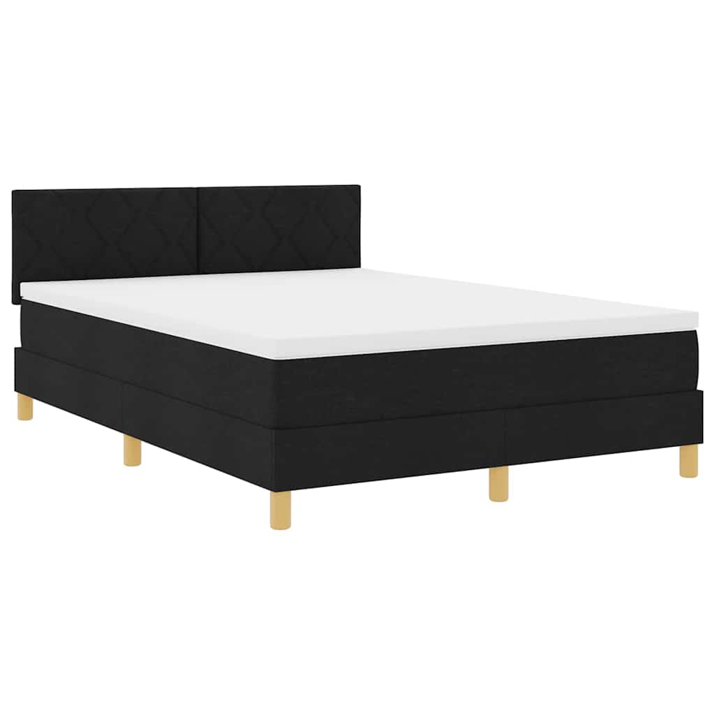 LED Box Spring Ágy LED szalagokkal Fekete 140 x 200 cm szövet
