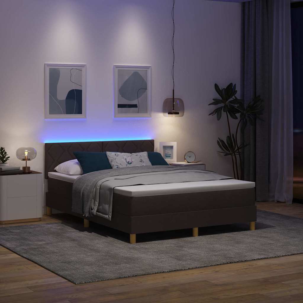 LED Box Spring Ágy fejtámlával Sötét Barna 140 x 200 cm szövet