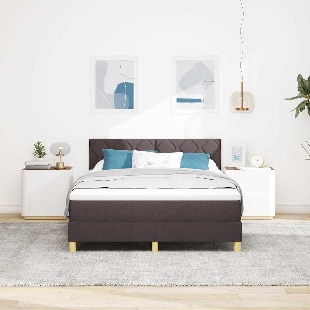 LED Box Spring Ágy fejtámlával Sötét Barna 140 x 200 cm szövet