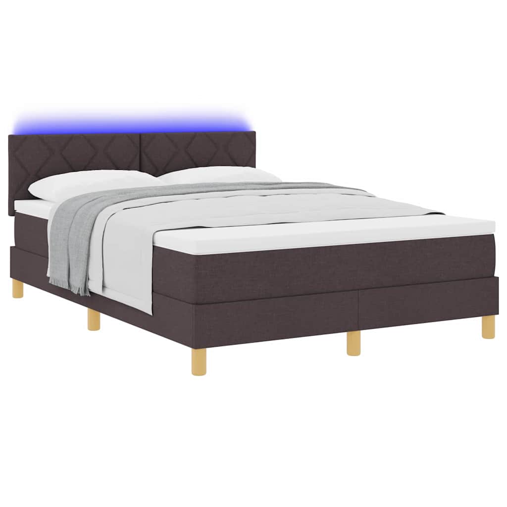 LED Box Spring Ágy fejtámlával Sötét Barna 140 x 200 cm szövet