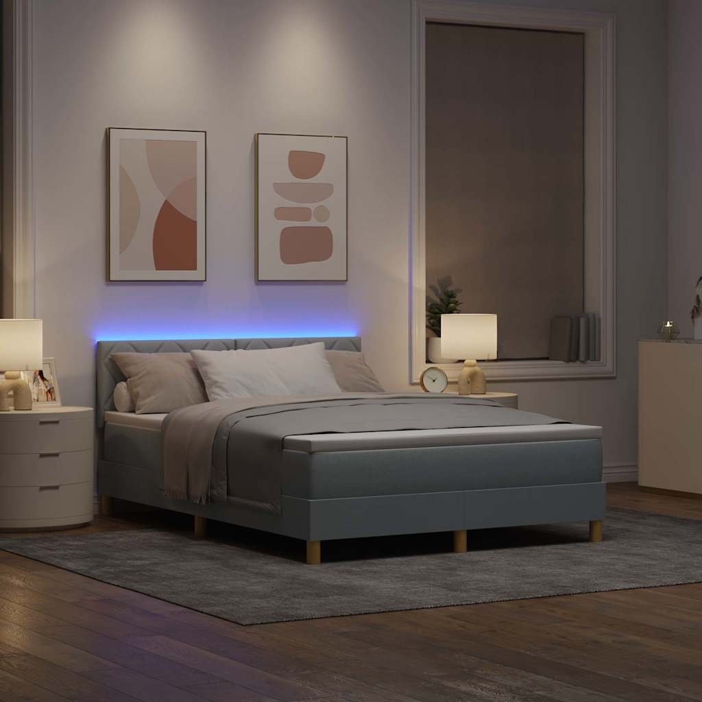 LED Box Spring Ágy Világosszürke 160 x 200 cm szövet