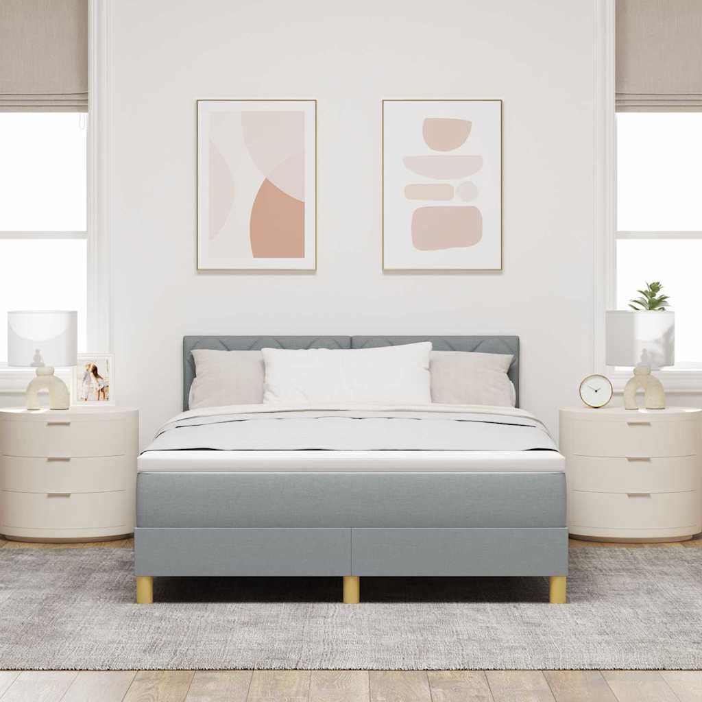 LED Box Spring Ágy Világosszürke 160 x 200 cm szövet