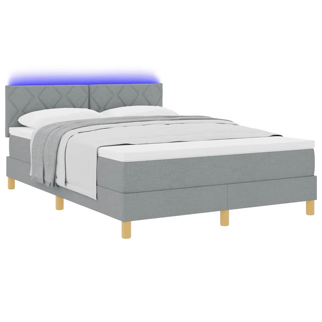 LED Box Spring Ágy Világosszürke 160 x 200 cm szövet