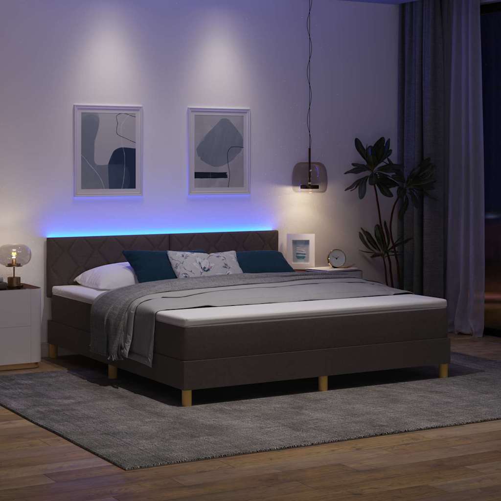 LED Box Spring Ágy fejtámlával Sötét Barna 180 x 200 cm szövet