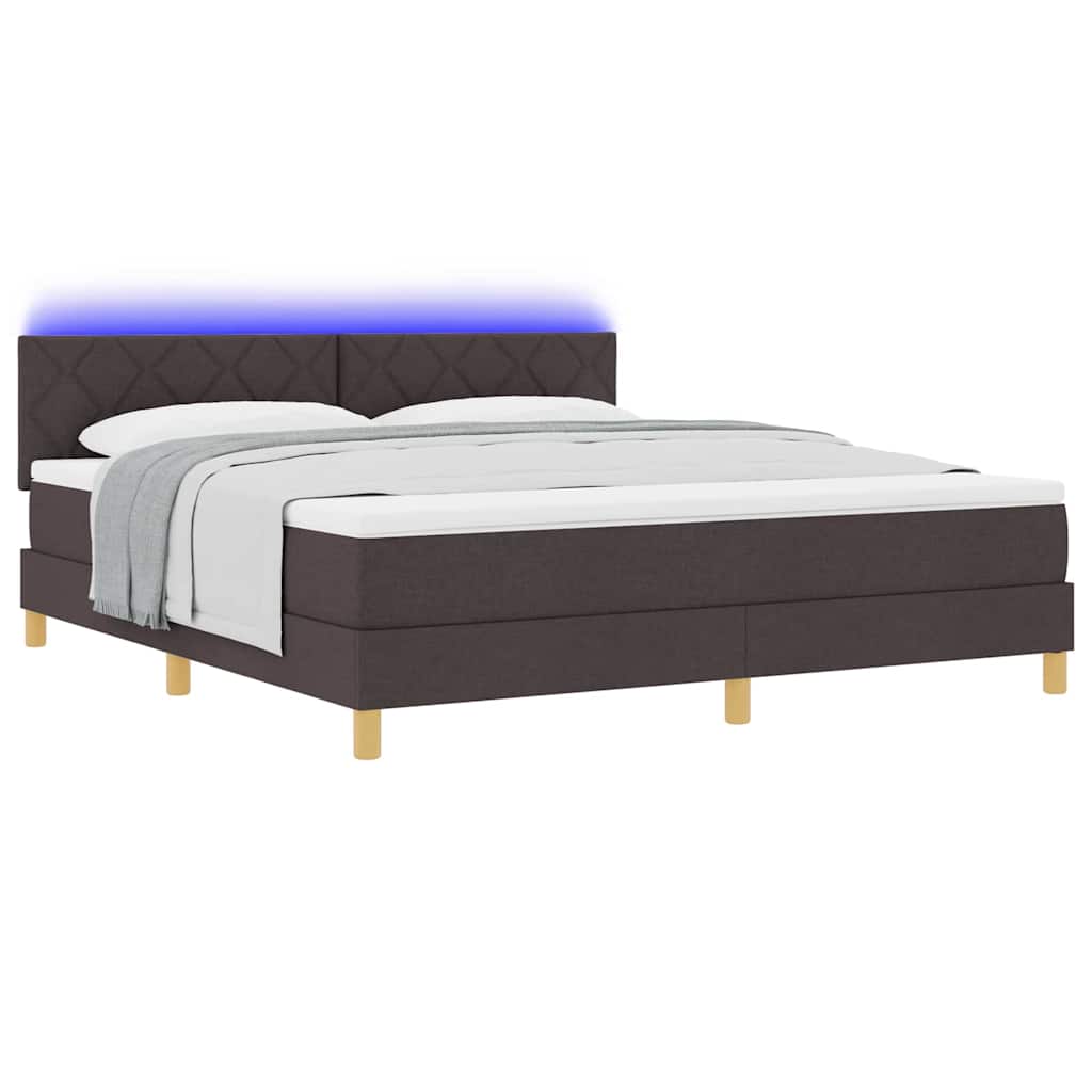 LED Box Spring Ágy fejtámlával Sötét Barna 180 x 200 cm szövet