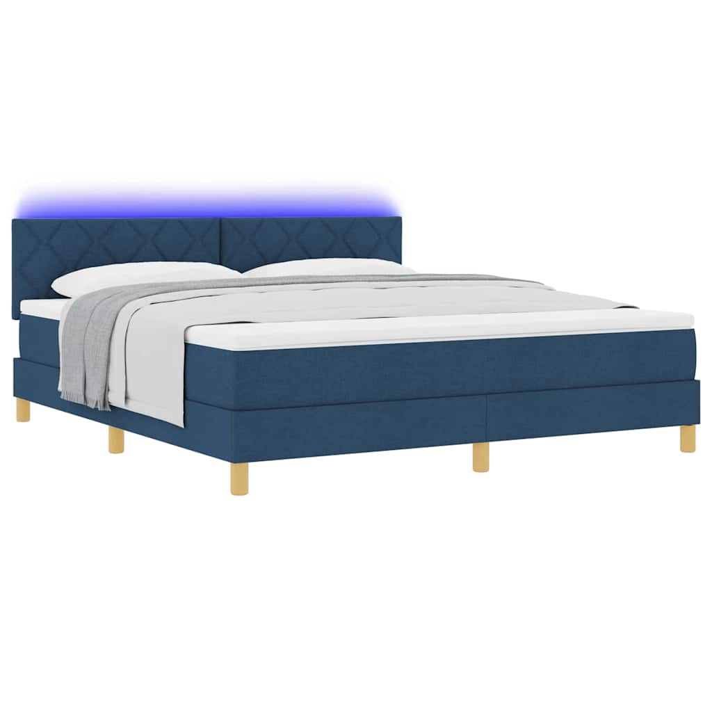 LED Box Spring Ágy LED szalagokkal Kék 180 x 200 cm szövet