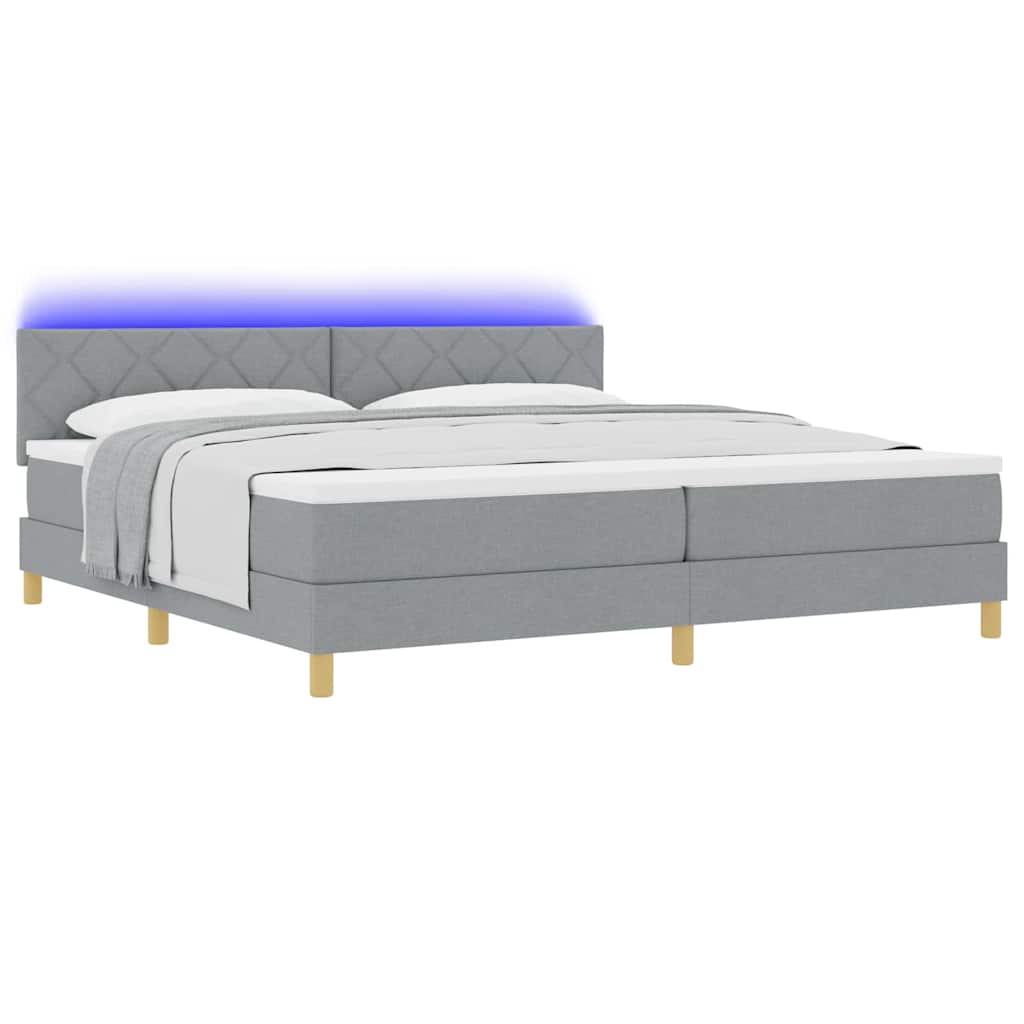 LED Box Spring Ágy Világosszürke 200 x 200 cm szövet