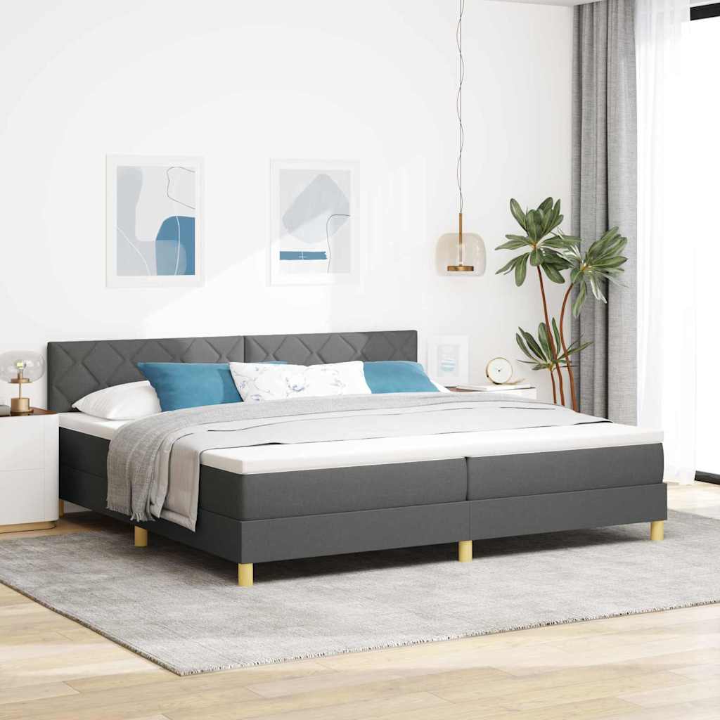 LED Box Spring Ágy fejtámlával Sötétszürke 200 x 200 cm szövet