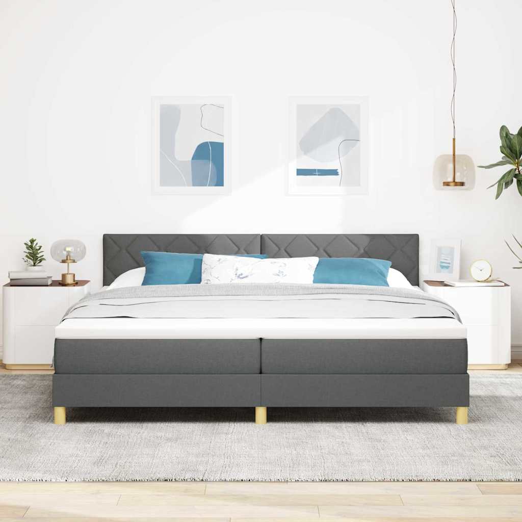 LED Box Spring Ágy fejtámlával Sötétszürke 200 x 200 cm szövet