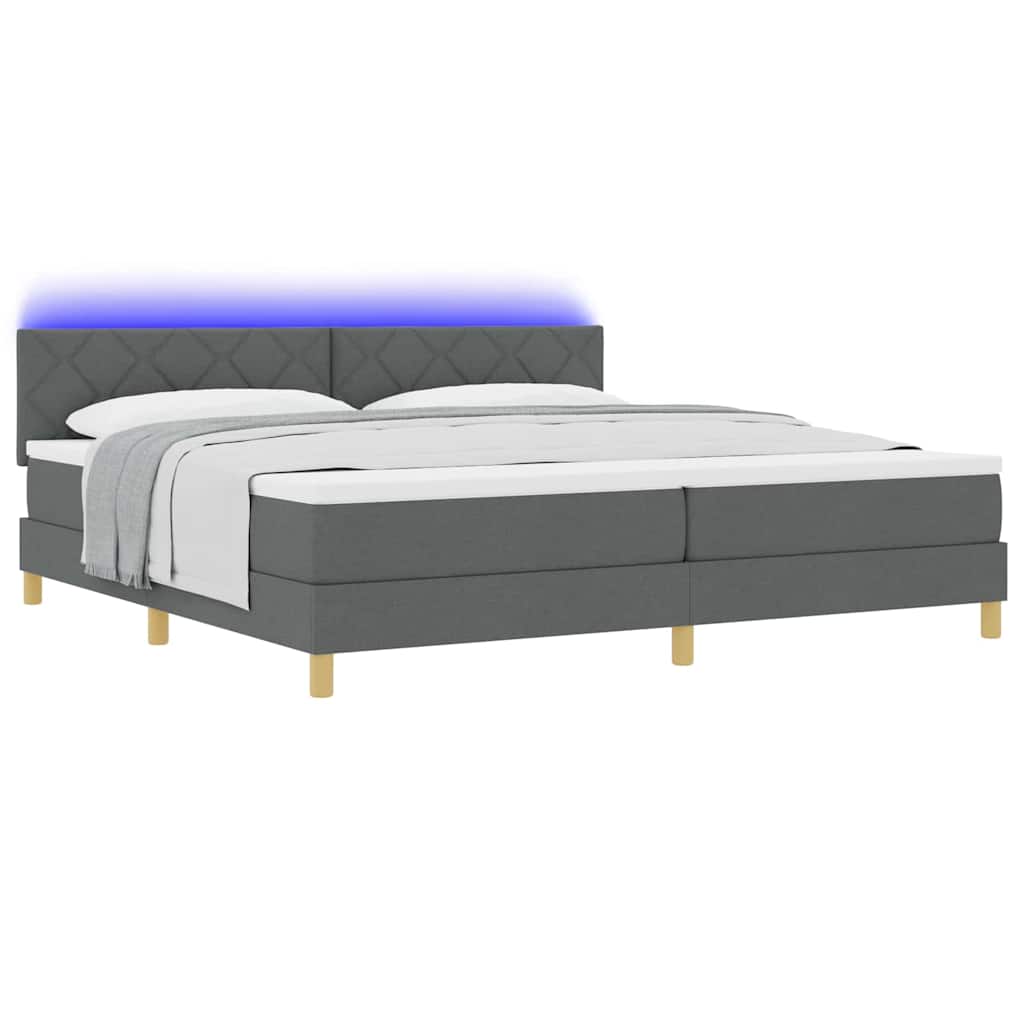 LED Box Spring Ágy fejtámlával Sötétszürke 200 x 200 cm szövet